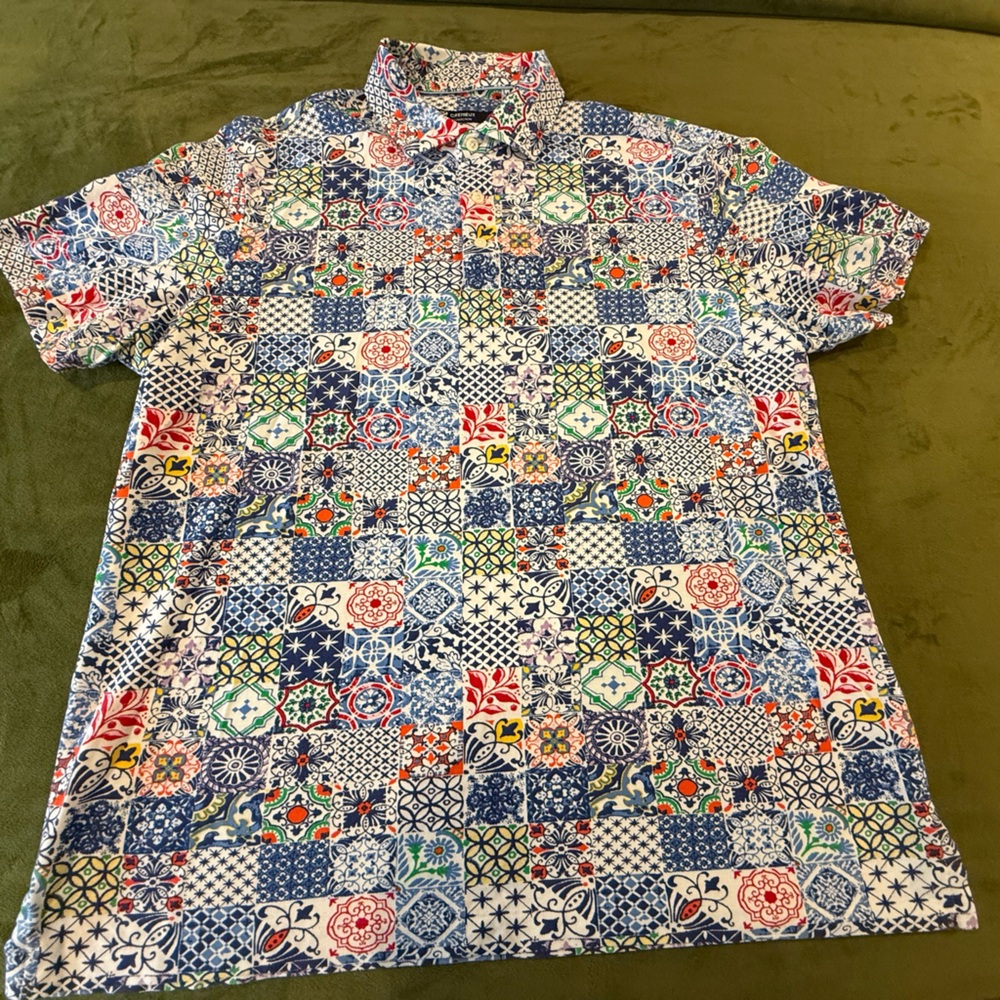 Daniel Cremieux Multicolor Patchwork Print Polo .… - image 1